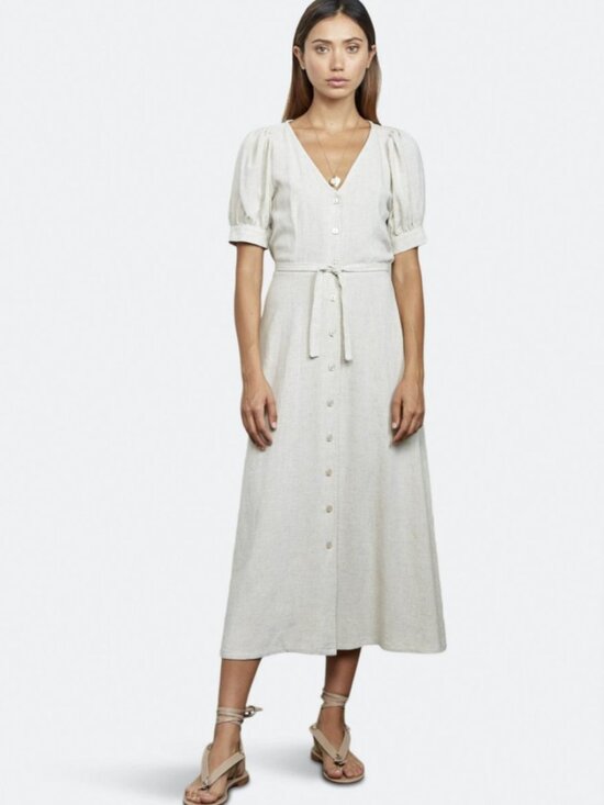 Rachel Pally Dresses & Skirts - Rachel Pally Piper Dress Linen Blend Puff Sleeve Button Tie Waist Midi USA